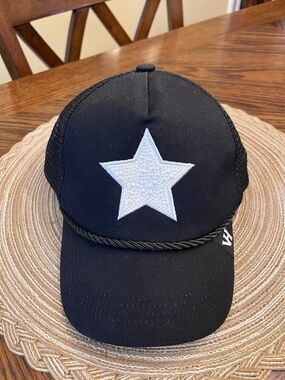 Black Trucker Cap with White Studded Star